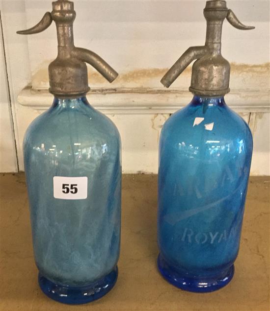 Blue glass soda syphons